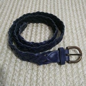 Navy Blue Braided Leather Belt Sz M
